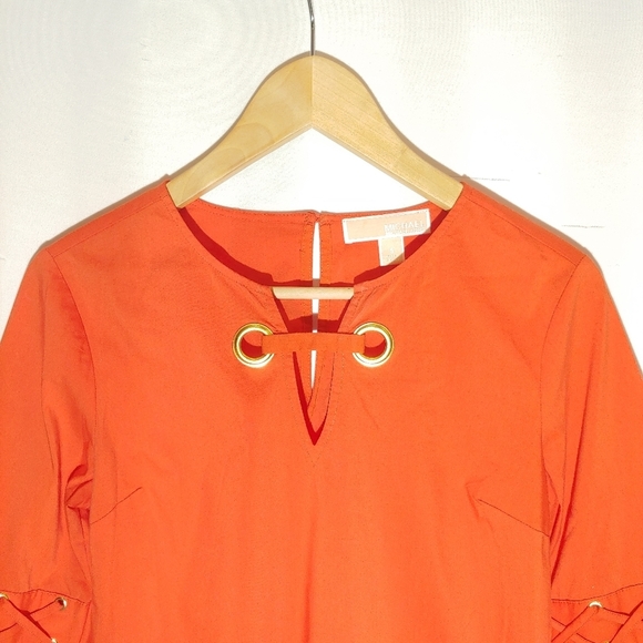 Michael Kors Bright Orange Flare Sleeve Keyhole Tunic - Picture 4 of 9